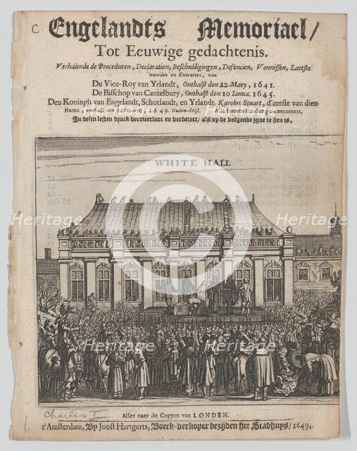 The Execution of King Charles I (Title page: Engelandts Memoriael), 1649. Creator: Joost Hartgerts.