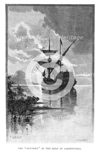The 'Duyfken' in the Gulf of Carpentaria, Australia, 1606 (1886).Artist: W Mollier