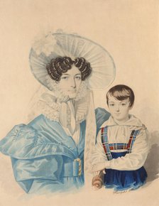 Portrait of Anna Platonovna Plautina (1808-1886) with her son, 1830s. Creator: Hampeln, Carl, von (1794-after 1880).