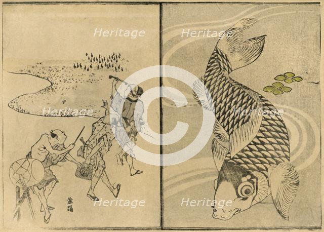 Three men, and carp, 1814, (1924).  Creator: Totoya Hokkei.