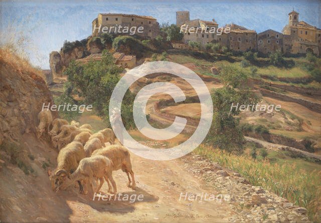 A shepherd boy with his sheep at Cività d'Antino, 1886. Creator: Joakim Skovgaard.
