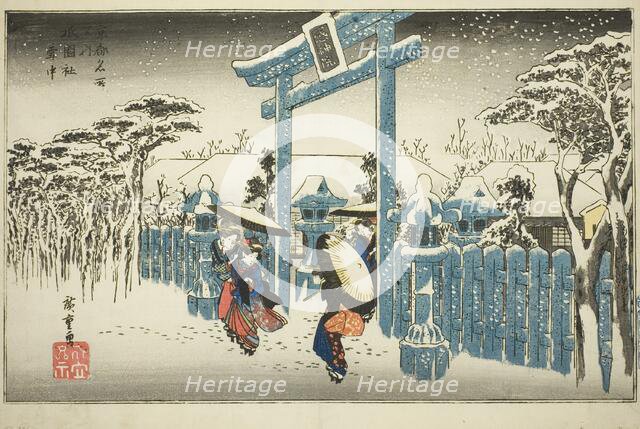 The Gion Shrine in Snow (Gionsha setchu), from the series "Famous Places in Kyoto...", c. 1834. Creator: Ando Hiroshige.
