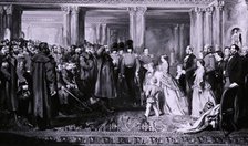 Queen Victoria presenting medals to the Guards after the Crimean War, 1856. Artist: W Bunney