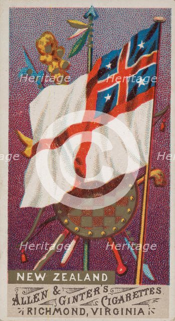 New Zealand, from Flags of All Nations, Series 1 (N9) for Allen & Ginter Cigarettes Brands, 1887. Creator: Allen & Ginter.