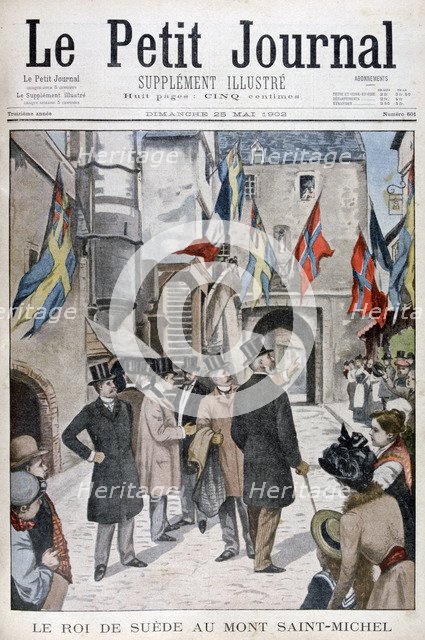 King Oscar II of Sweden visiting Mont Saint-Michel, Normandy, France, 1902. Artist: Unknown