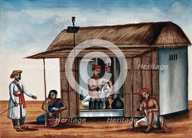 A man sitting in an arrack shop, a guard buying a drink from a woman..., (between 1800 and 1899?). Creator: Unknown.