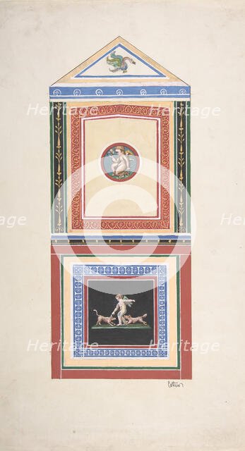 Design for Wall Decor Painted with Putti and Dogs, before 1889. Creators: Jules-Edmond-Charles Lachaise, Eugène-Pierre Gourdet.