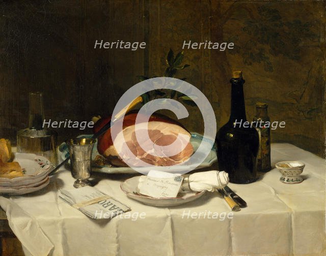 Still Life with Ham, 1870s. Creator: Philippe Rousseau.