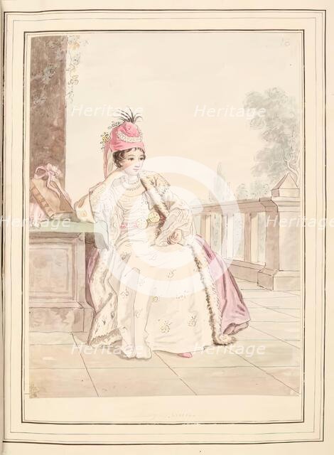 Lady of Greece, leaf from 'A Collection of Dresses by David Allan Mostly from Nature', 1776. Creator: David Allan.