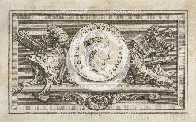 Medal with Portrait of Caligula in the 6th Book, from Tibère ou les six premi..., published in 1768. Creator: Augustin de Saint-Aubin.