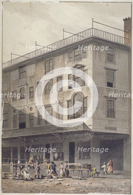 View of Billingsgate market with people fish and baskets, City of London, 1811. Artist: George Shepherd