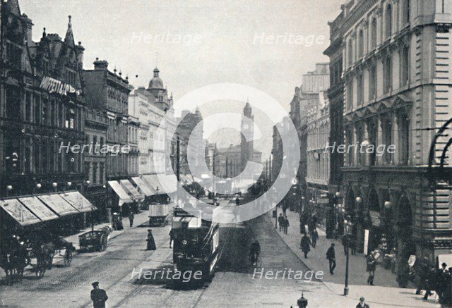 'High Street, Belfast, showing the Albert Memorial in the distance', 1917. Artist: Unknown.
