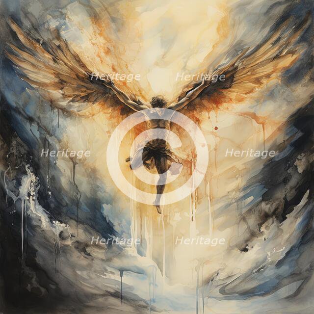 AI IMAGE - Illustration of Icarus falling to earth, (2023). Creator: Heritage Images.