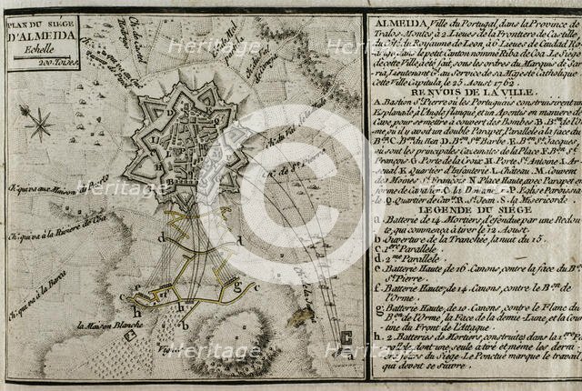 Seven Years War (1756-1763): Map of the Siege of Almeida (16 to 25 August 1762), 1765. Creator: Jean de Beaurain.