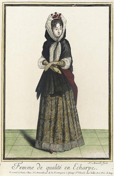 Recueil des modes de la cour de France, 'Femme de Qualité en Echarpe', between c1681 and c1683. Creator: Nicolas Arnoult.