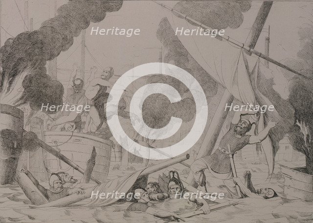 Greek fire during the Siege of Constantinople, 1832.