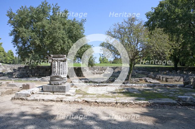 An ionic column fragment from the Stoa of Echo at Olympia, Greece. Artist: Samuel Magal