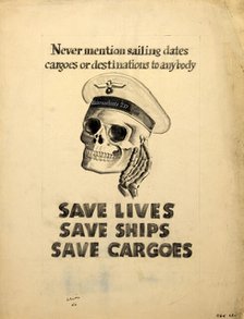 'Never mention sailing dates, cargoes or destinations to..., WWII poster, between 1939 and 1946. Creators: Central Office of Information, Unknown.