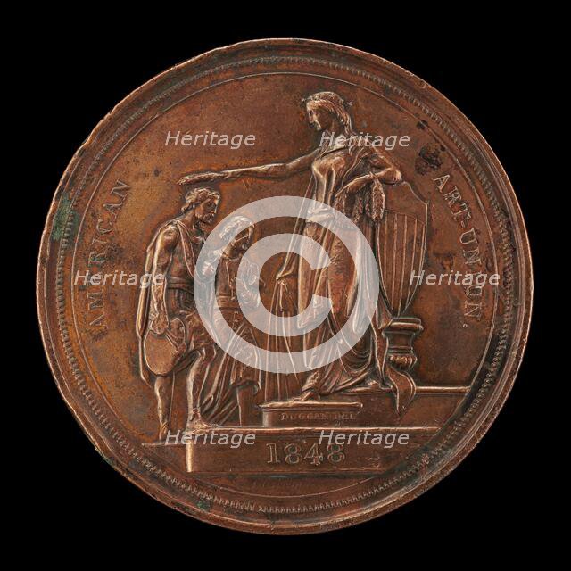 Fame Crowning Painting and Sculpture [reverse], 1848. Creator: Charles Cushing Wright.
