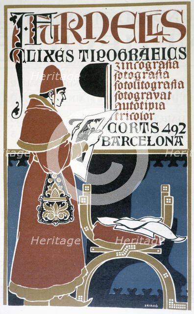 Advertising poster for the J. Furnells house of typography and engravings, 1912.  Creator: Triado i Mayol, José (1870 -1929).
