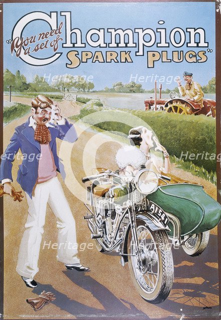 Poster advertising Champion spark plugs. Artist: Unknown