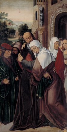 Meeting of Saints Joachim and Anne at the Golden Gate. Artist: Benson, Ambrosius (1495-1550)