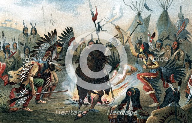 Oleograph of a Sioux war dance, c1890. Artist: Unknown