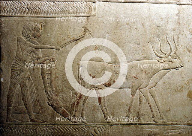 Ploughing from an Egyptian Stele, 18th Dynasty, 1332BC-1323 BC. Artist: Unknown.