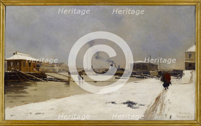 Lower port of Pont de Tolbiac, during the flood, 1887. Creator: Pierre Vauthier.