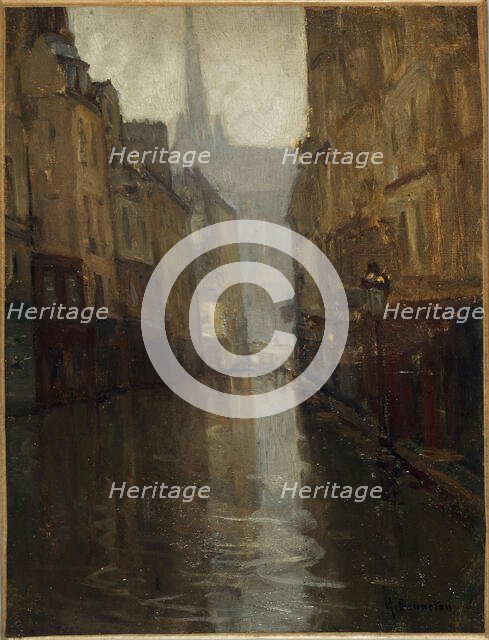 Rue du Haut-Pavé towards the Quai de Montebello (floods of 1910), 1910. Creator: Germain Eugene Bonneton.