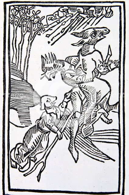 Engraving from the German work 'Treaty of evil women called witches' by Dr. Ulrich Molitor, publi…