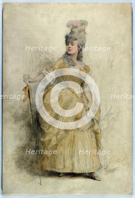 Portrait of Réjane (1856-1920) in stage costume, 1888. Creator: Theobald Chartran.