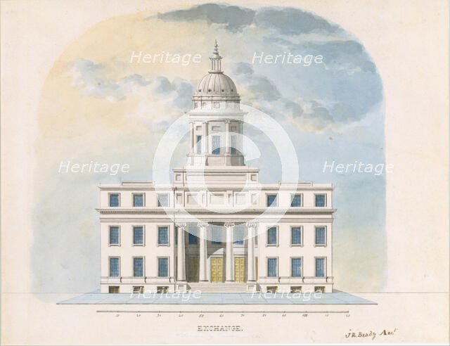 First Merchants' Exchange, New York (elevation of main façade), probably 1826. Creator: Alexander Jackson Davis.