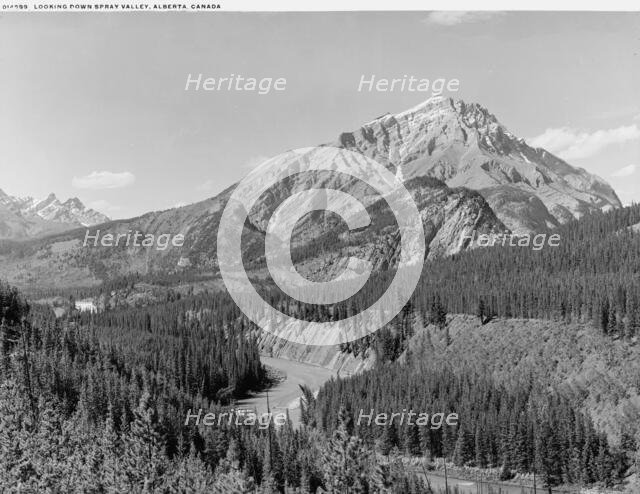 Looking down Spray Valley, Alberta, Canada, between 1900 and 1906. Creator: Unknown.