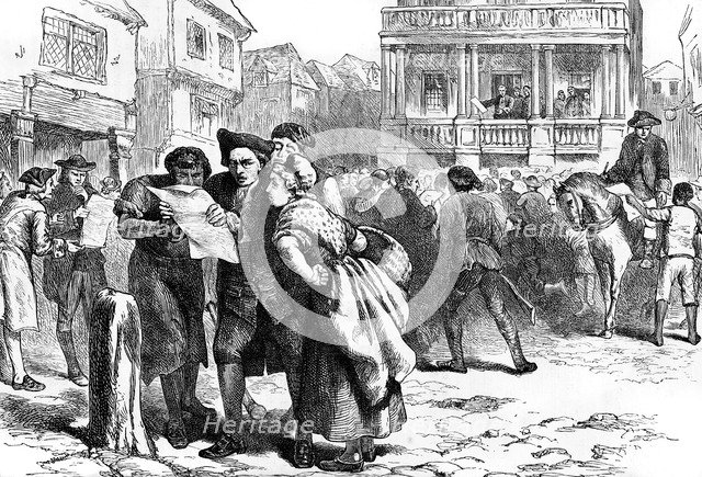Bostonians reading the Stamp Act, 1765 (c1880). Artist: Unknown