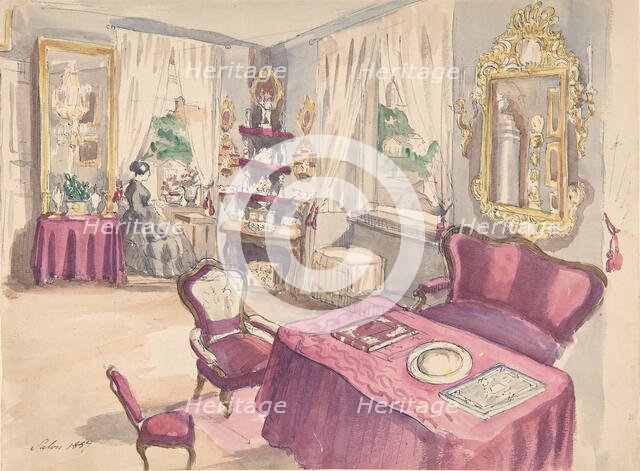 Drawing of an Interior: Salon, 1857. Creator: Anon.