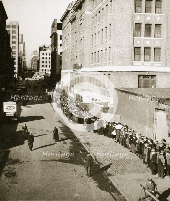 The breadline, a visible sign of poverty during the Great Depression, USA, 1930s Artist: Unknown