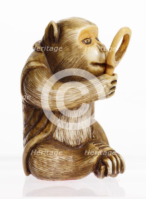 Netsuke (monkey with magnifying glass), about 1850. Creator: Unknown.