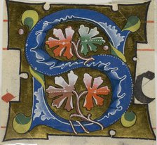 Decorated Initial "S" with Flowers from a Choirbook, 19th century imitation of 14th century style. Creator: Unknown.