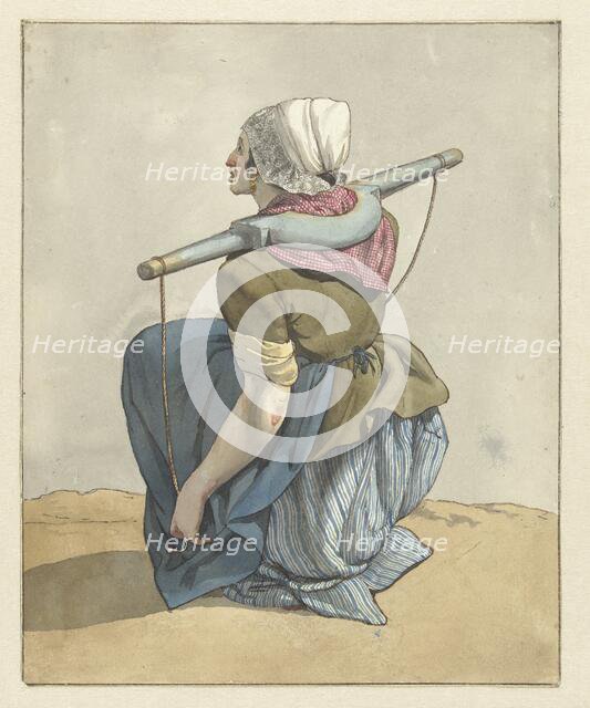Sitting woman with a yoke on her shoulders, 1700-1800. Creator: W. Barthautz.
