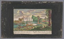 View of the departure of two ships, 1708-1756. Creators: Martin Engelbrecht, Anon.