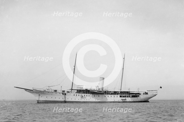 The steam yacht 'Honor' at anchor. Creator: Kirk & Sons of Cowes.