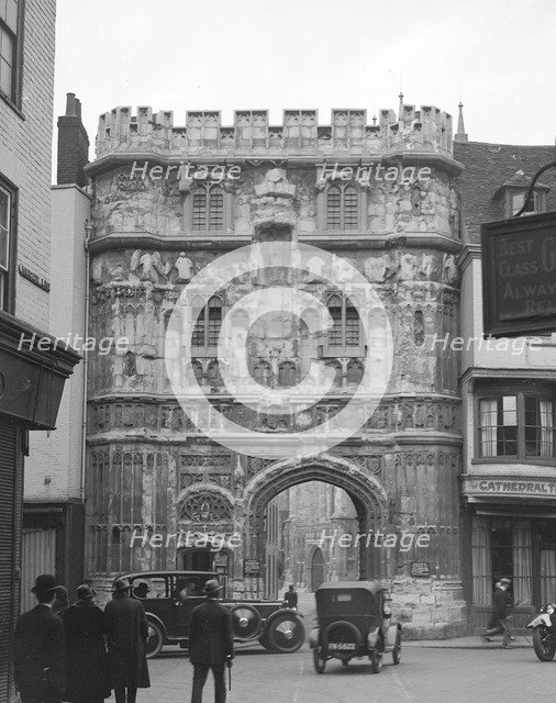 Austin 7 Chummy and Daimler d-back limousine, Christ Church Gate, Canterbury, Kent, c1920s Artist: Bill Brunell.
