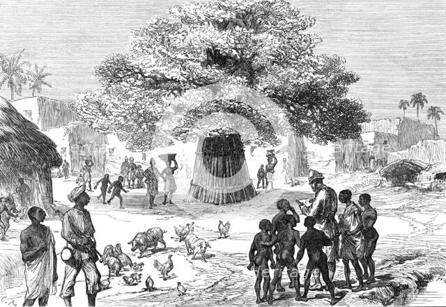 The Ashantee War: fetish tree in village near Cape Coast Castle...sketch by our special artist, 1874 Creator: Unknown.