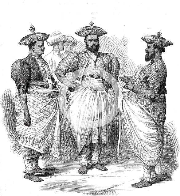 Cinghalese Chiefs waiting for the Prince of Wales at Kandy, Ceylon, from a sketch by..., 1876. Creator: Unknown.