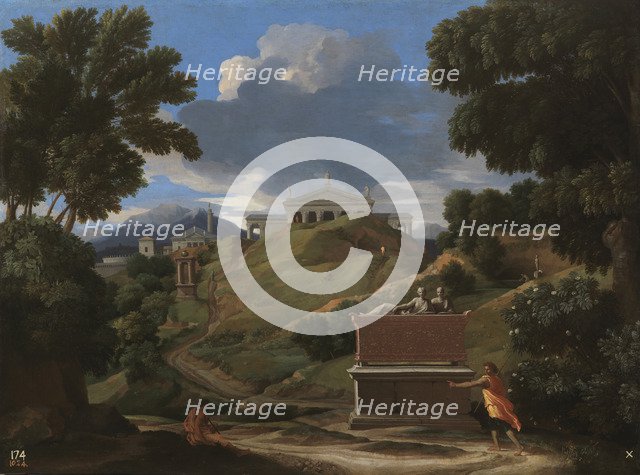 Landscape with Antique Tomb and Two Figures, 1642-1647. Artist: Poussin, Nicolas (1594-1665)