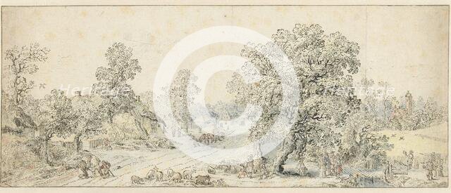 Landscape with walkers, a shepherd and many other figures, 1600-1699. Creator: Anon.