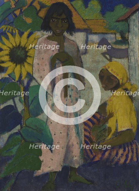 Gypsies with Sunflowers, 1927. Creator: Mueller, Otto (1874-1930).