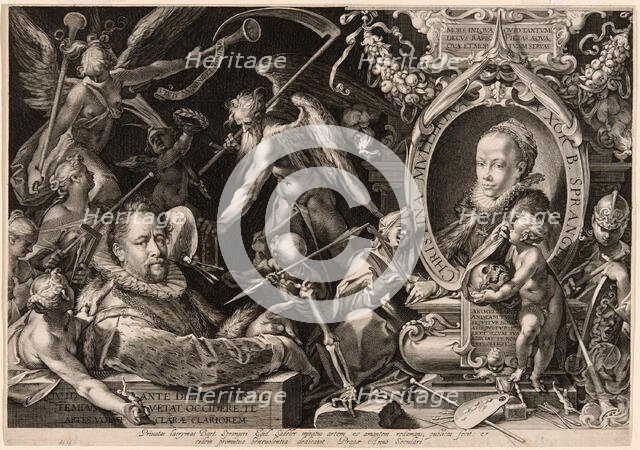 Portrait of Bartolomaeus Spranger with an Allegory of the Death of His Wife, Christina Müller,1600. Creator: Aegidius Sadeler II.