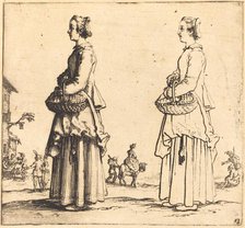 Peasant Woman with Basket, in Profile, Facing Left, 1617 and 1621. Creator: Jacques Callot.